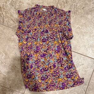 JODIFL Purple and Orange Floral Blouse